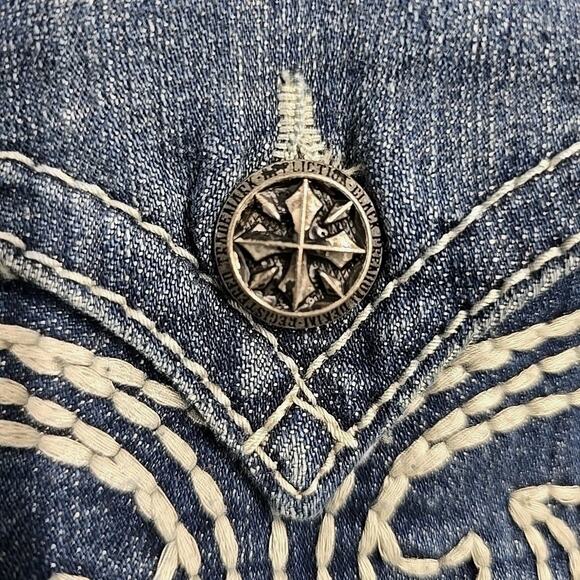 Affliction Mens Cooper Jeans Sz 34 Distressed Embroidered Flap Pocket Boot - Picture 15 of 15